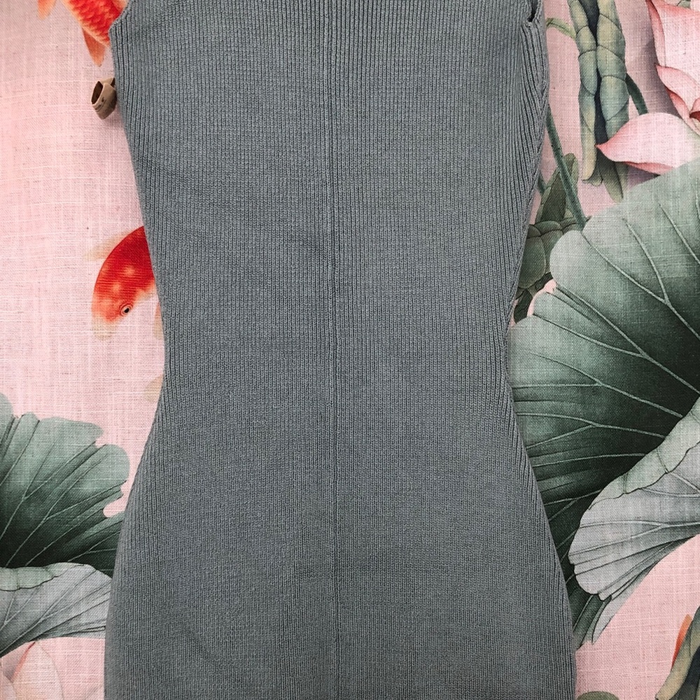Vintage Sleeveless Maxi Knit Dress in Sage Green with Colorblock Hem - Picture 8 of 11